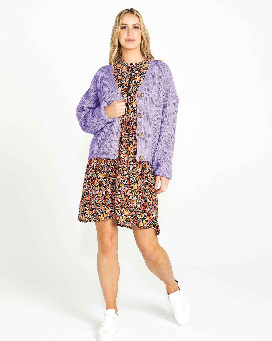 Clothing Sass Clothing | Celine Button Thru Cardi Lavender