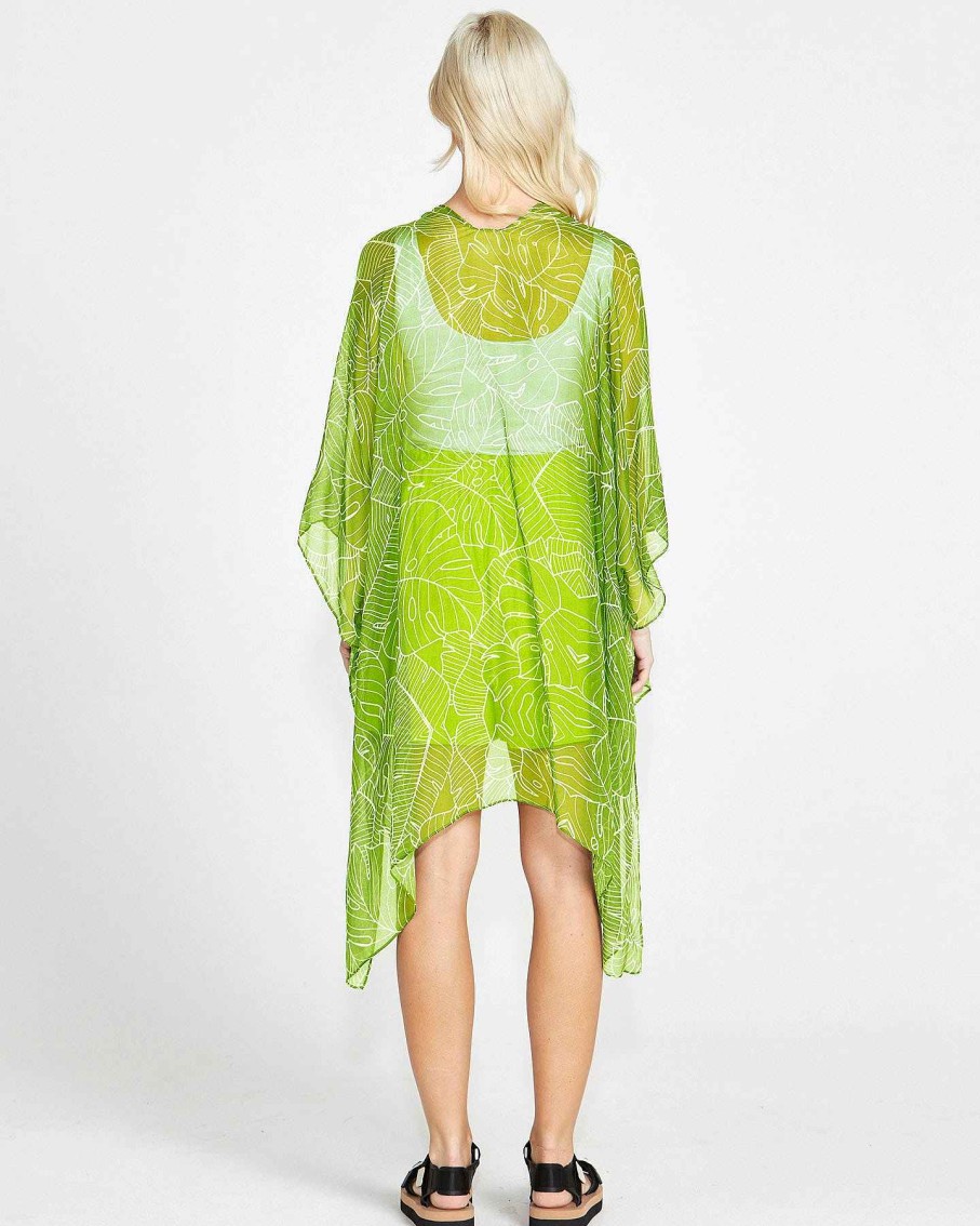 Clothing Sass Clothing | Kiera Beach Cover Up Kaftan - Lime Green Palm Lime Palm