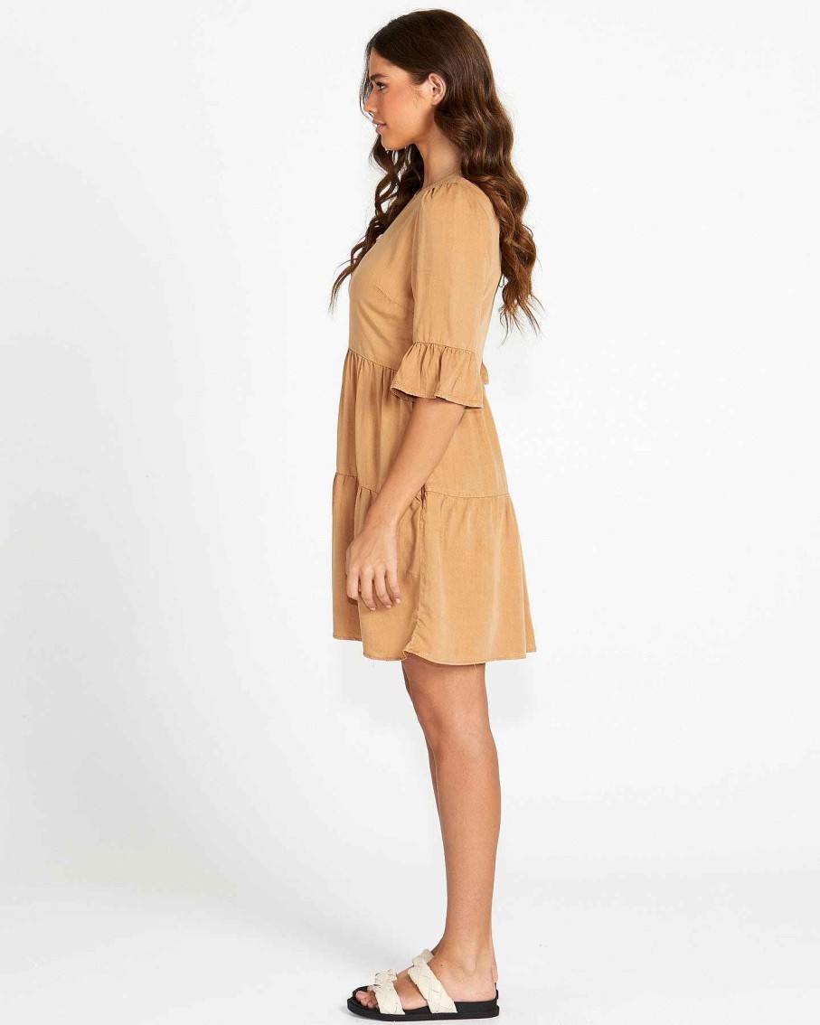 Clothing Sass Clothing | Willow Tiered Mini Dress Tan