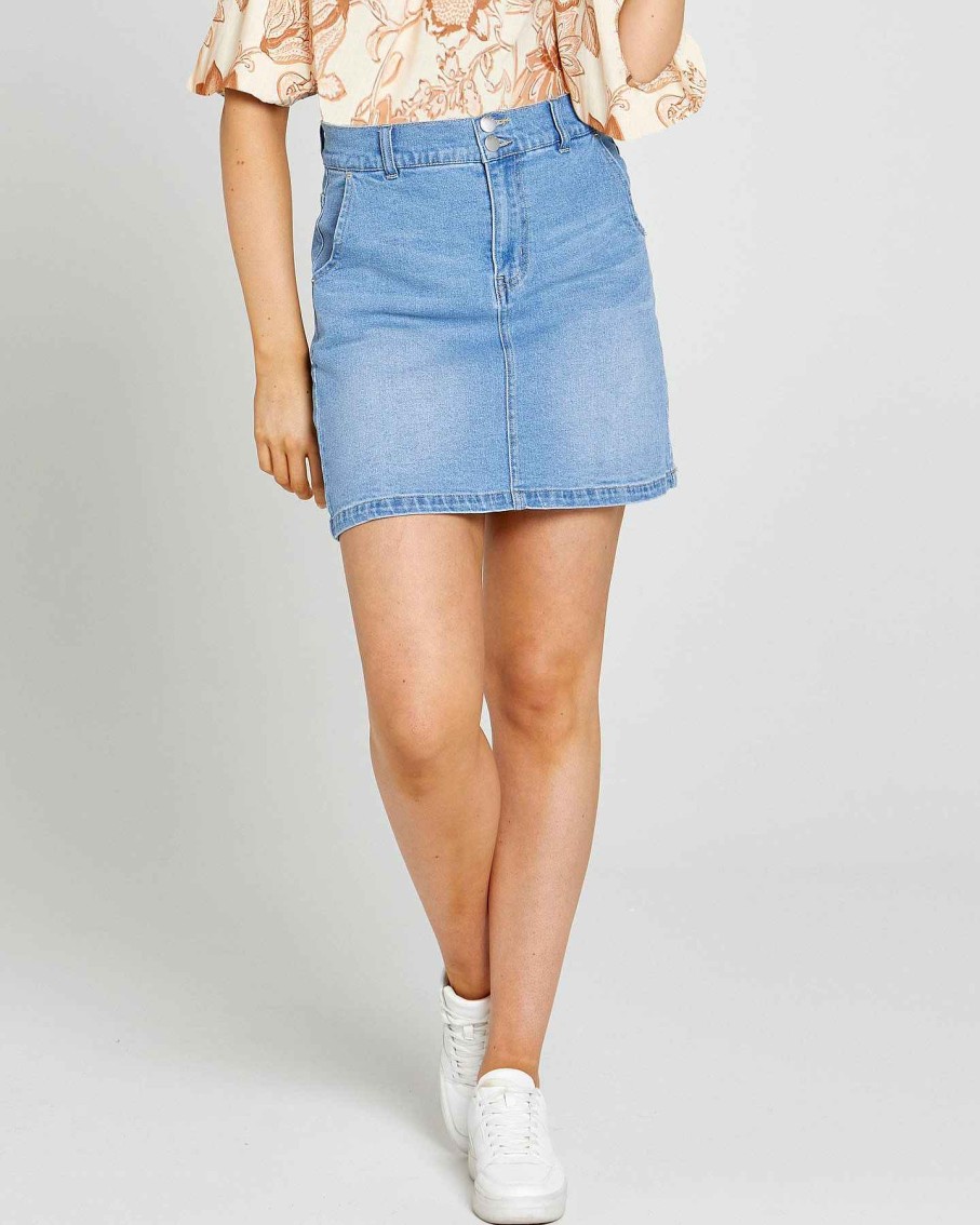 Clothing Sass Clothing | Lucy Denim Mini Skirt 95 Wash