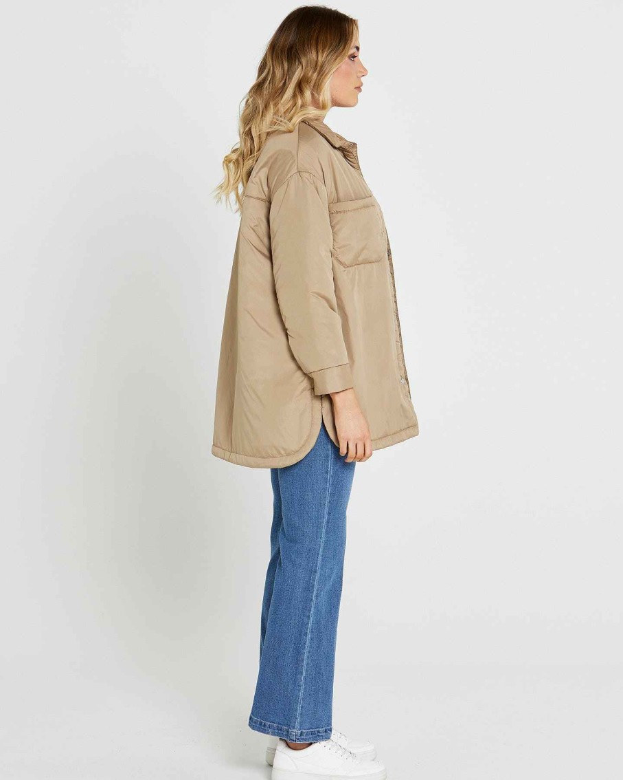 Clothing Sass Clothing | Jamie Oversized Puffer Shacket Tan