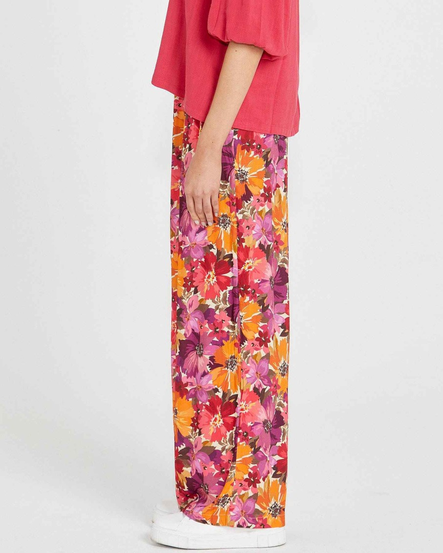 Clothing Sass Clothing | Yasmin Wide Leg Pant Berry Floral