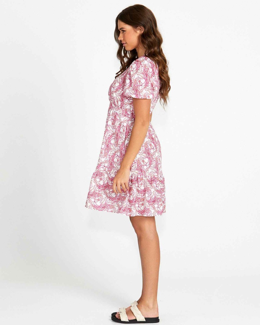 Clothing Sass Clothing | Jemima Wrap Front Mini Dress Pink Paisley