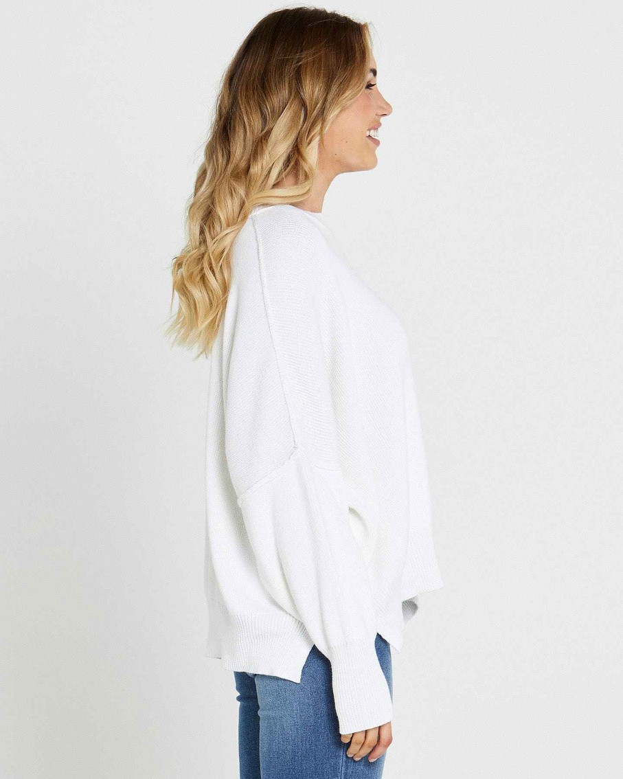 Clothing Sass Clothing | Marie Oversized Knit Top White