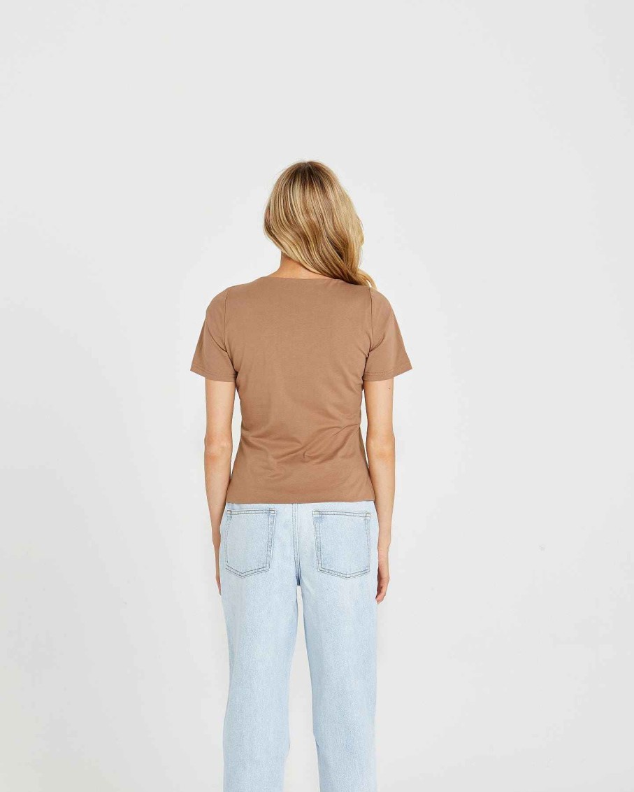 Clothing Sass Clothing | Claire V-Neck Tee Mocha Brown