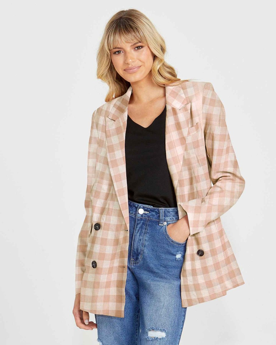 Clothing Sass Clothing | Pippa Blazer Mocha Check