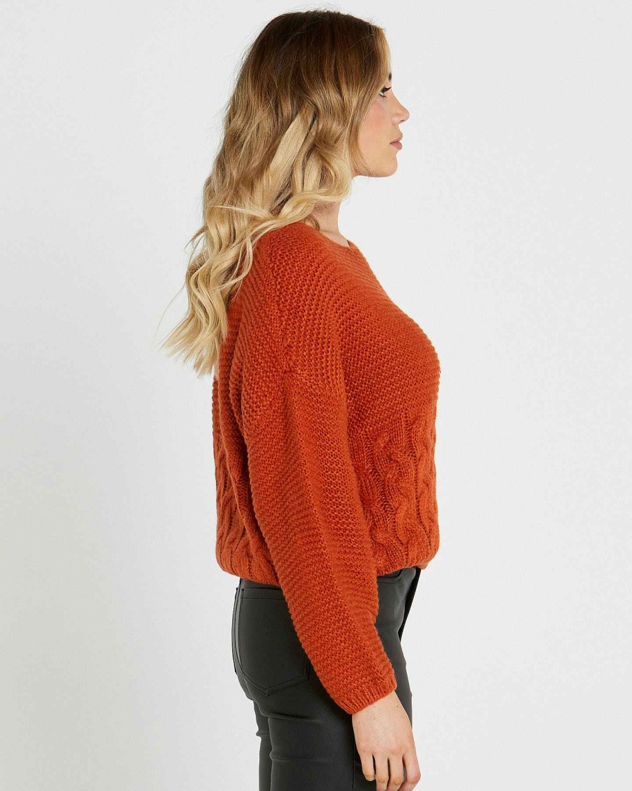 Clothing Sass Clothing | Erin Cable Knit Jumper Burnt Orange