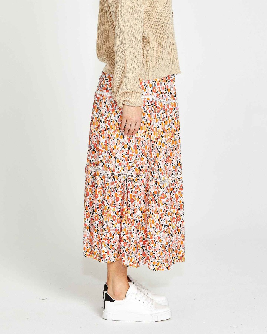 Clothing Sass Clothing | Jemma Boho Skirt White Ditsy