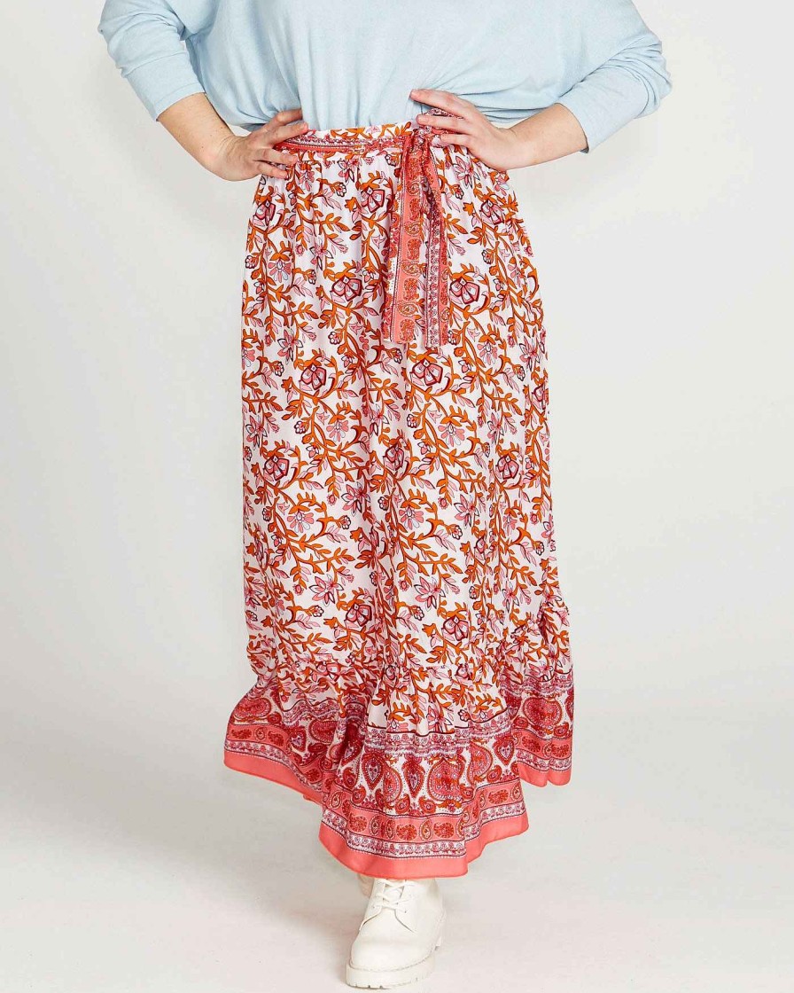 Clothing Sass Clothing | Ashley Midi Skirt Pink Blossom