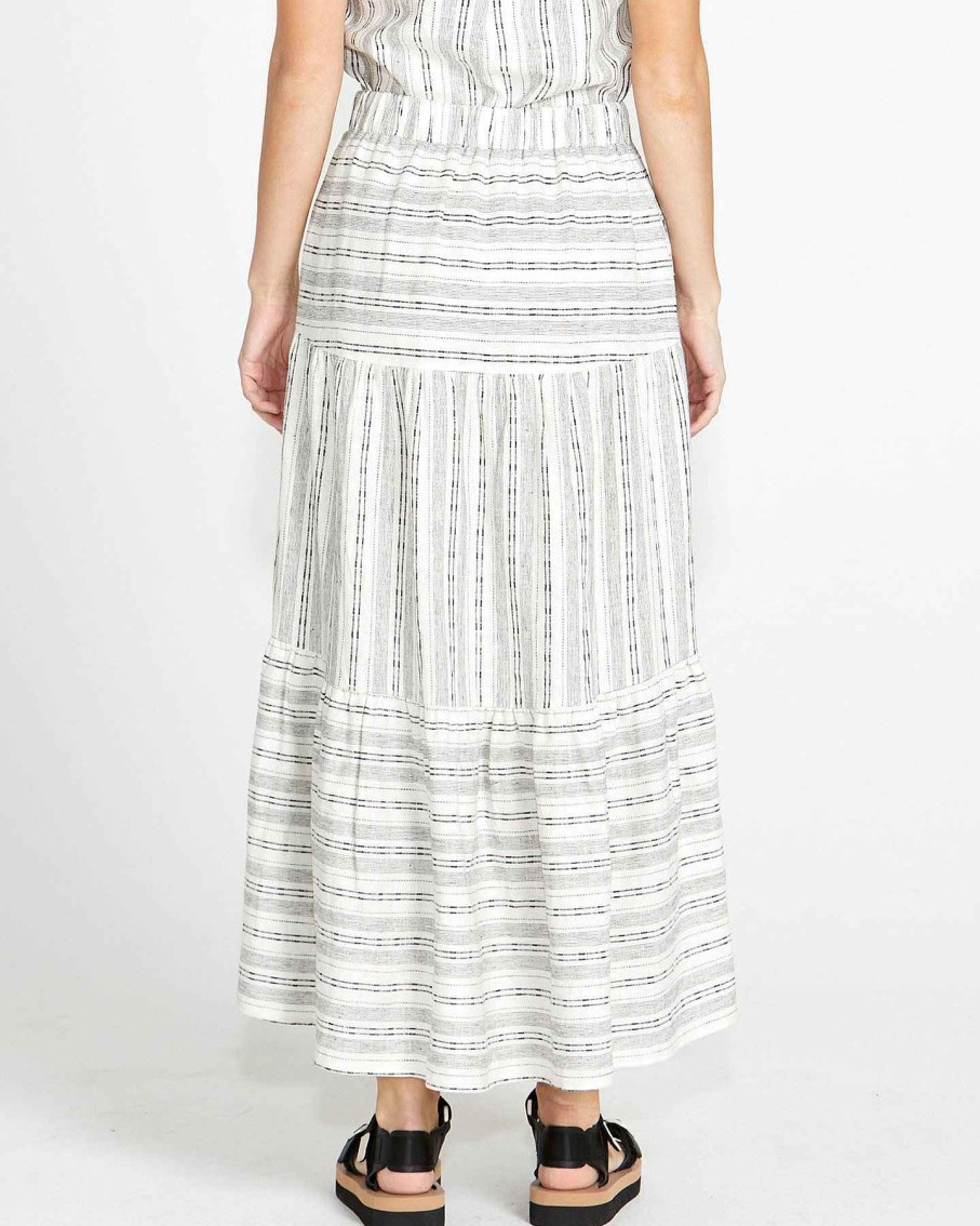 Clothing Sass Clothing | Riley Elastic Waist Tiered Maxi Skirt - White/Black Mono Stripe