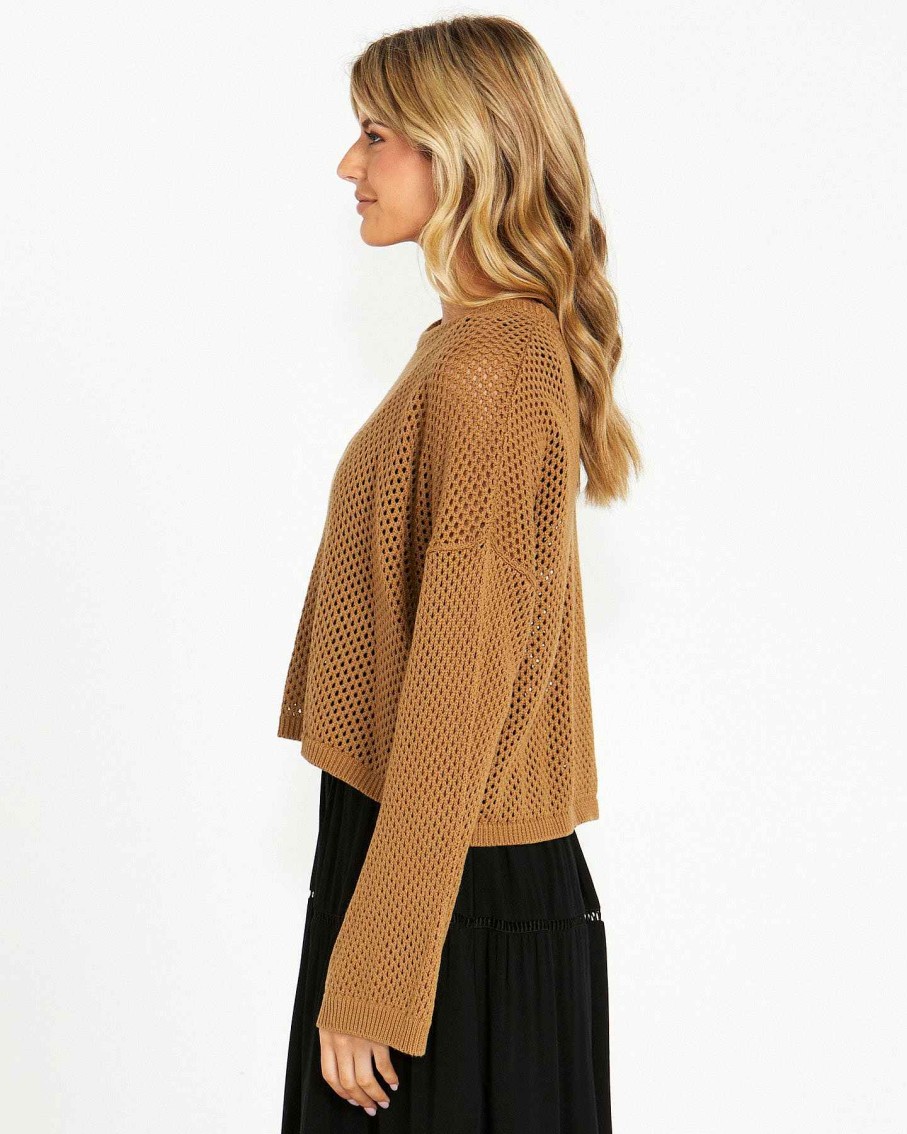 Clothing Sass Clothing | Lily Bell Sleeve Knit Top Mocha