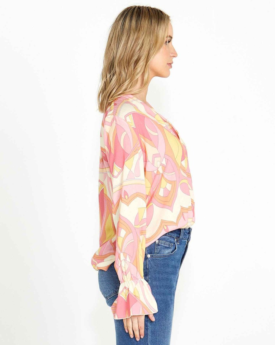 Clothing Sass Clothing | Vivienne Wrap Front Top Pink Geo