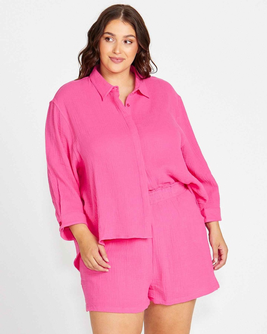 Clothing Sass Clothing | Felix Oversized Shirt Pink