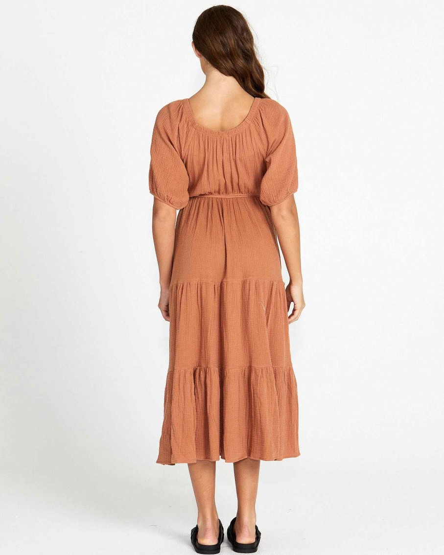 Clothing Sass Clothing | Felix Tiered Midi Dress Mocha