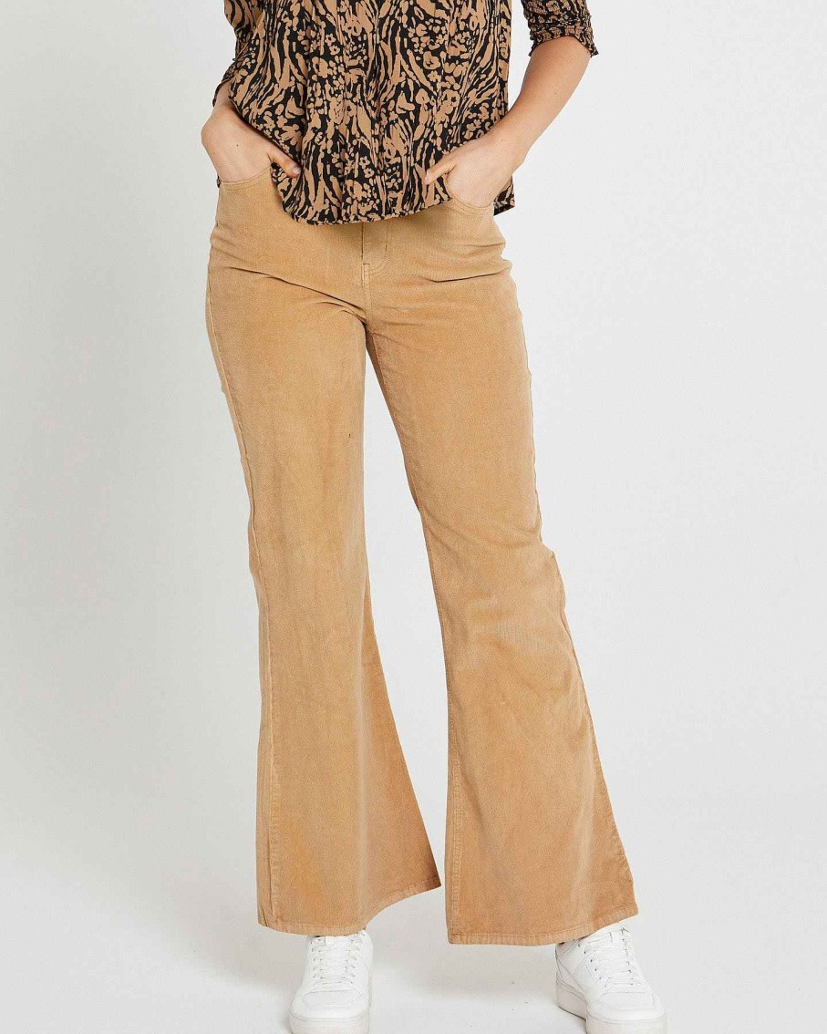 Clothing Sass Clothing | Sarah Cord High Waisted Pant Tan