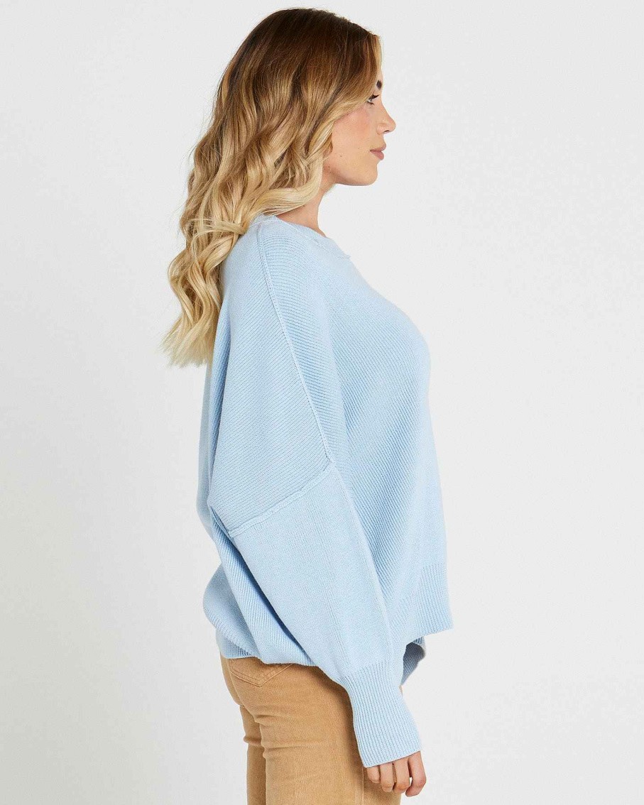 Clothing Sass Clothing | Marie Oversized Knit Top Powder Blue