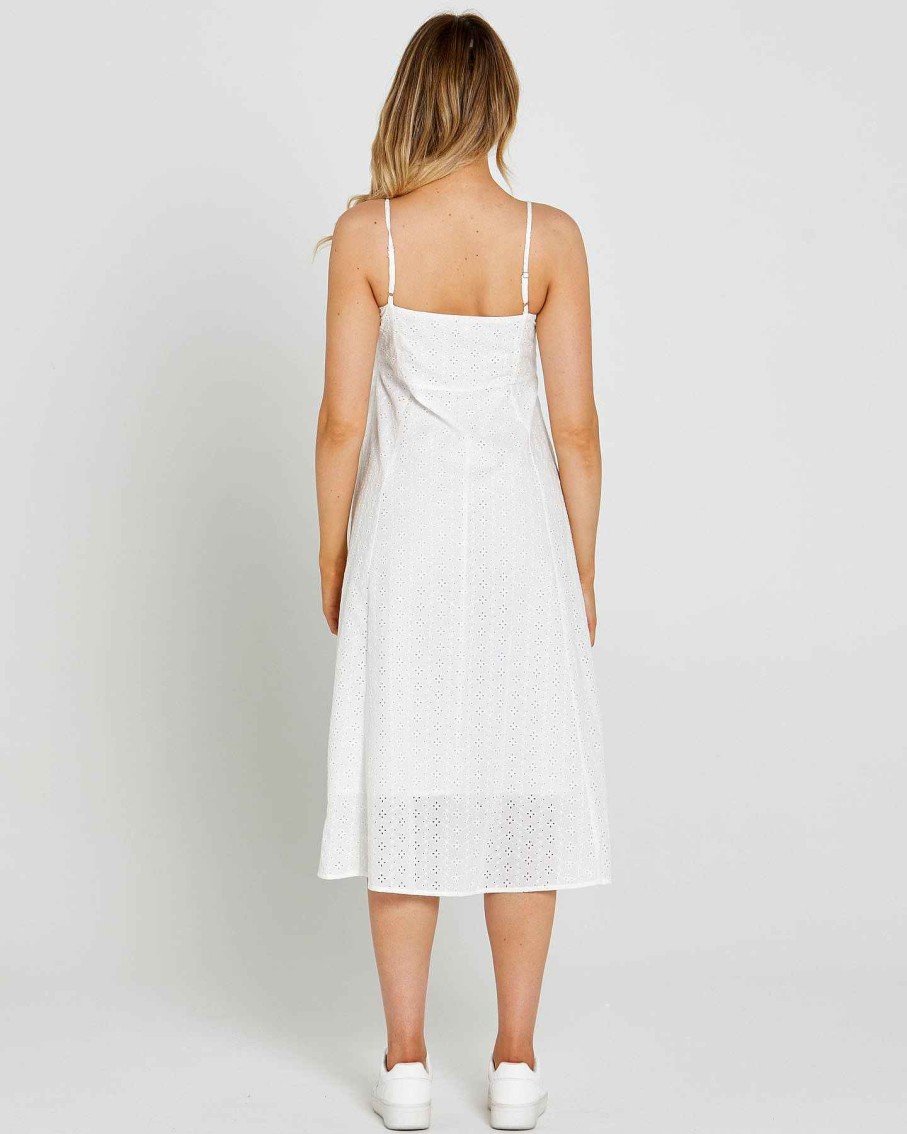 Clothing Sass Clothing | Sofia Embroidered Midi Dress White