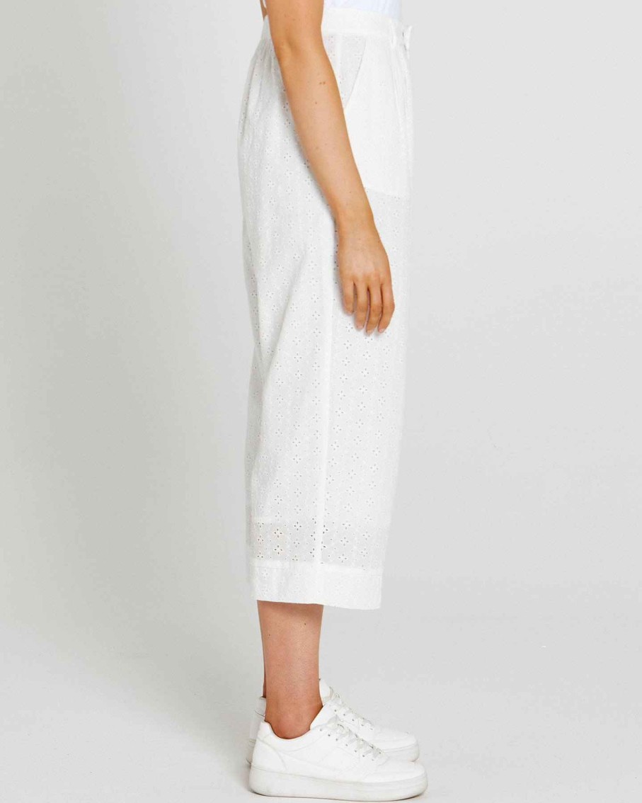 Clothing Sass Clothing | Sofia Embroidered Wide Leg Pant White