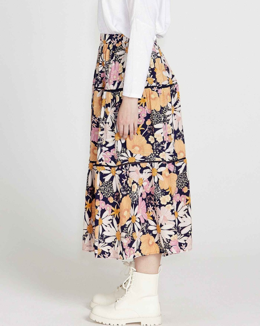 Clothing Sass Clothing | Montana Tiered Skirt Navy Floral