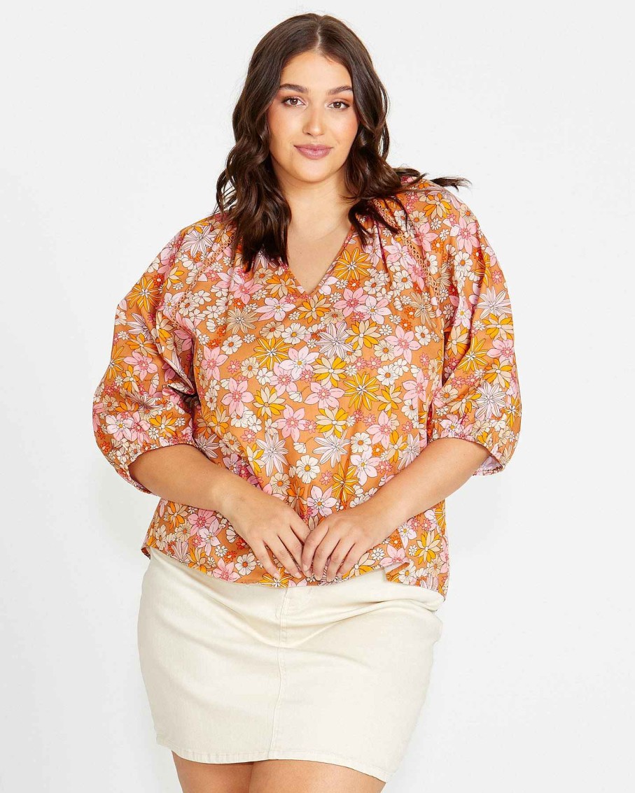 Clothing Sass Clothing | Eleanor Shell Top 70S Floral