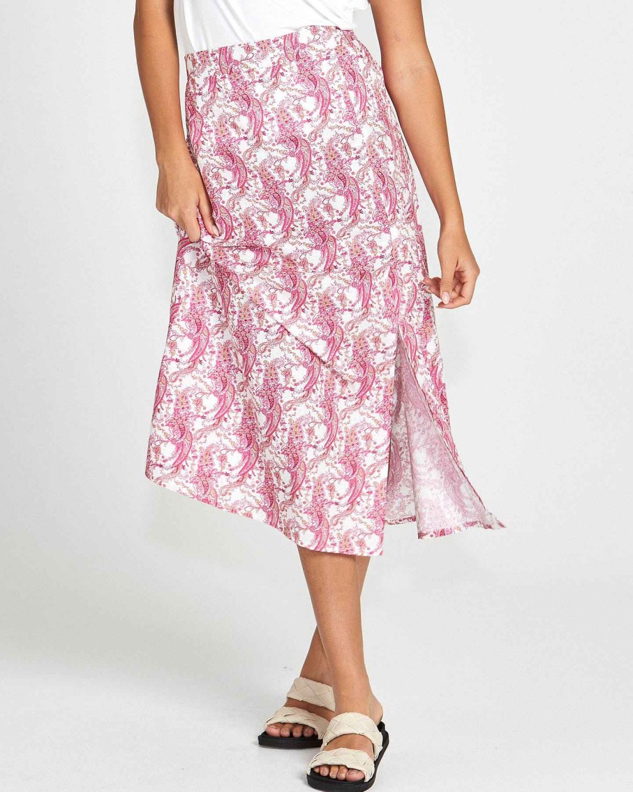 Clothing Sass Clothing | Jemima Midi Skirt Pink Paisley