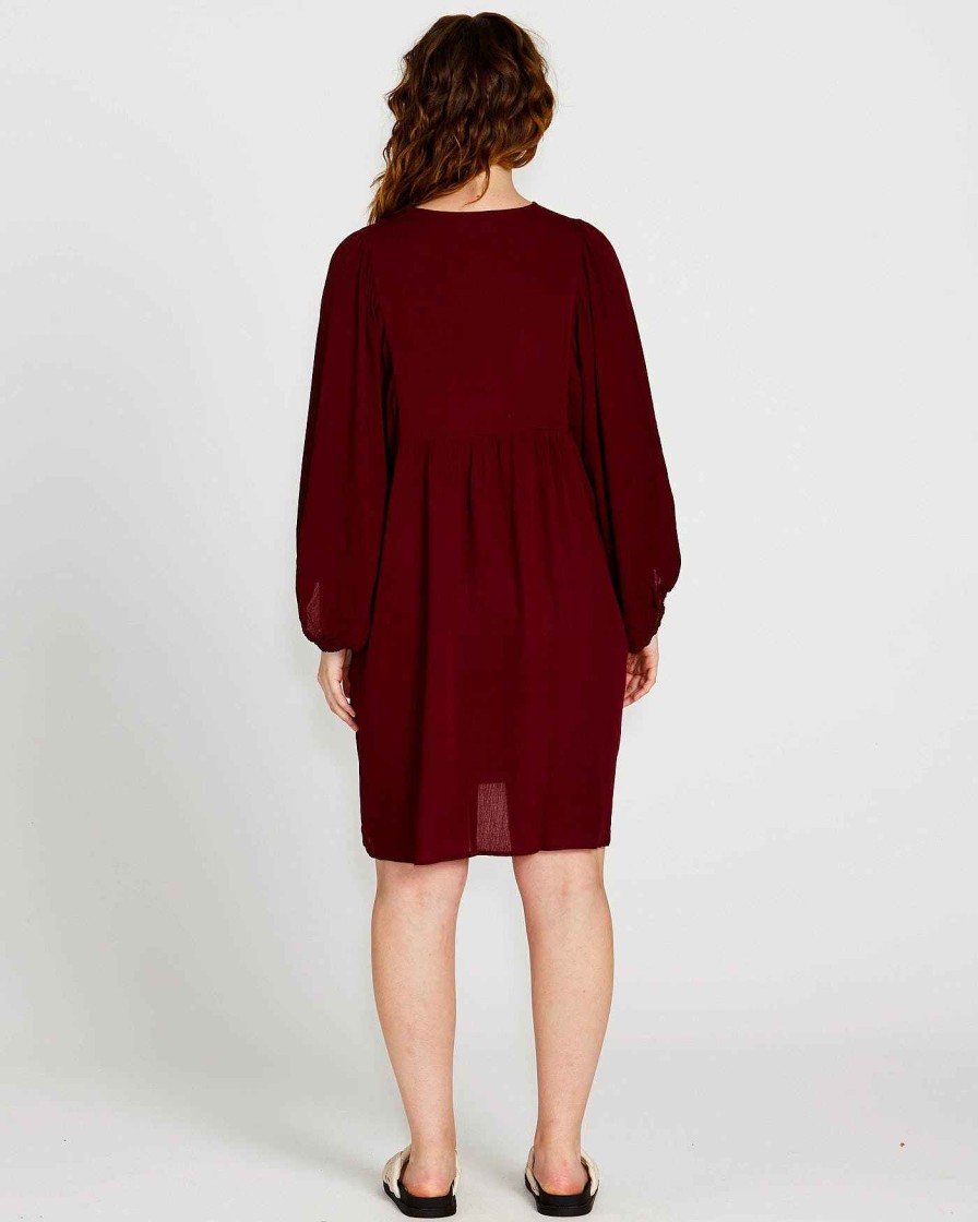 Clothing Sass Clothing | Rava Boho Mini Dress Wine