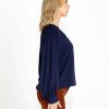 Clothing Sass Clothing | Brigitte Shirred Shoulder Top Navy