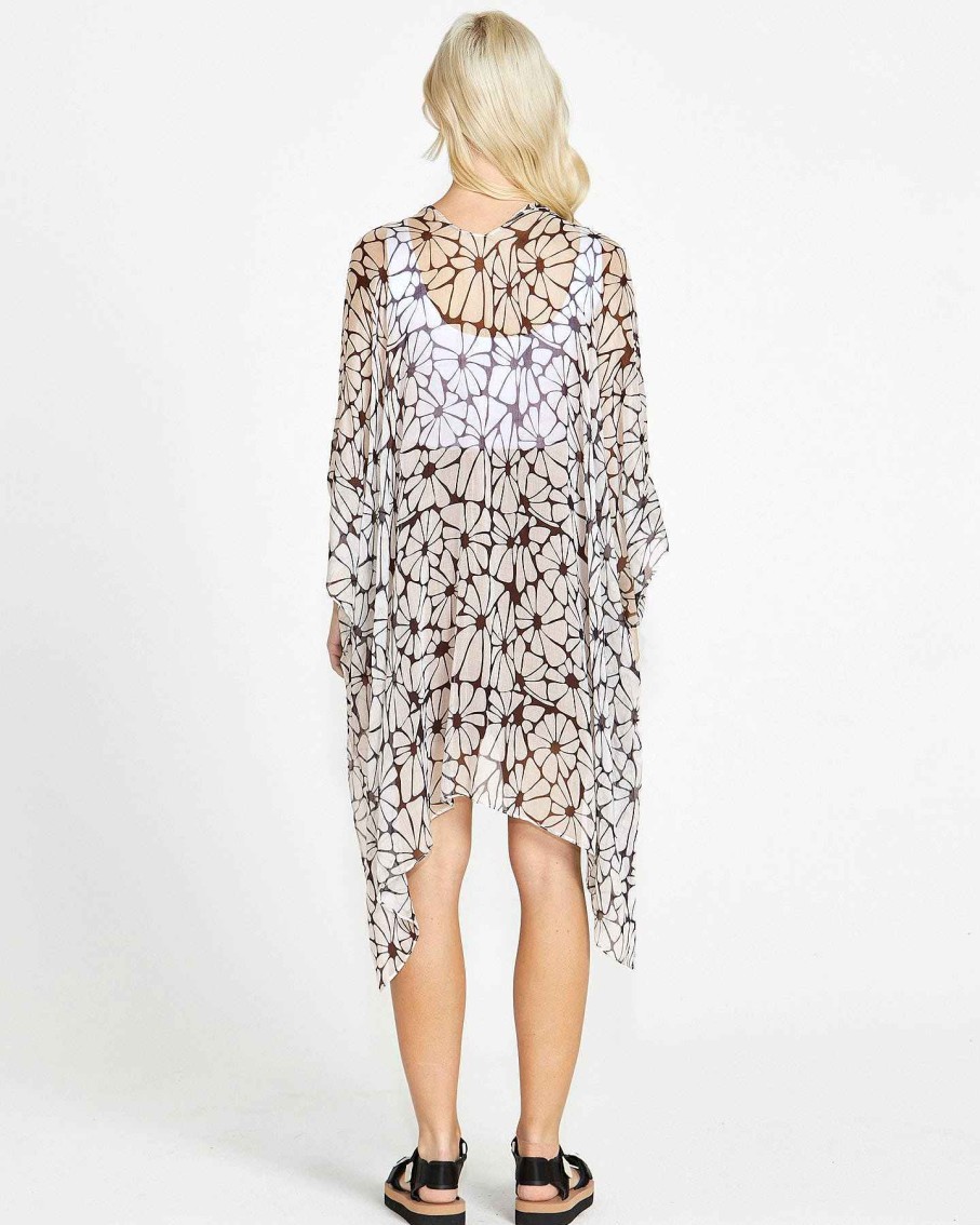 Clothing Sass Clothing | Kiera Beach Cover Up Kaftan - Chocolate Brown Flower Choc Flower