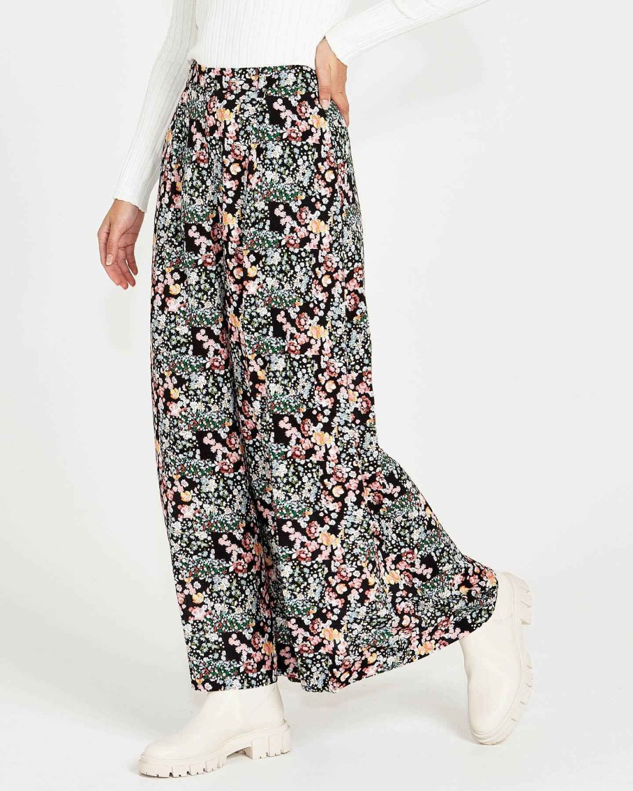 Clothing Sass Clothing | June Wide Leg Pant Patchwork Floral