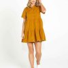 Clothing Sass Clothing | Lilah Tiered Cord Mini Dress Mustard