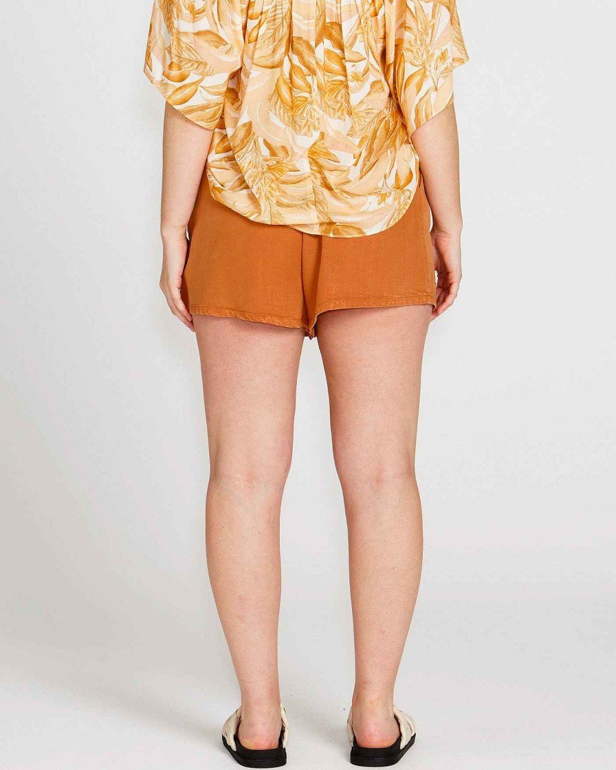 Clothing Sass Clothing | Zahlia High Waisted Relaxed Fit Lyocell Short Sandy Tan