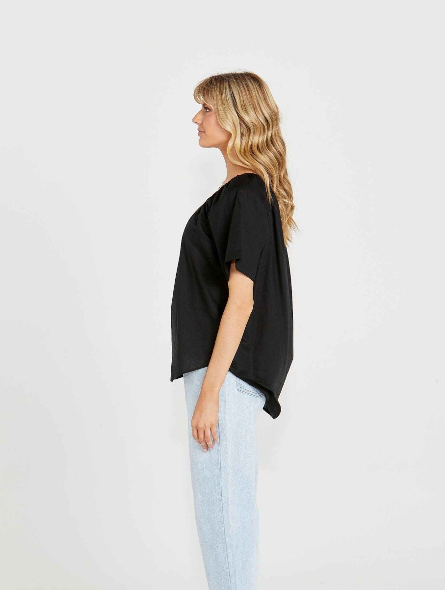 Clothing Sass Clothing | Cassie Off Shoulder Top Black