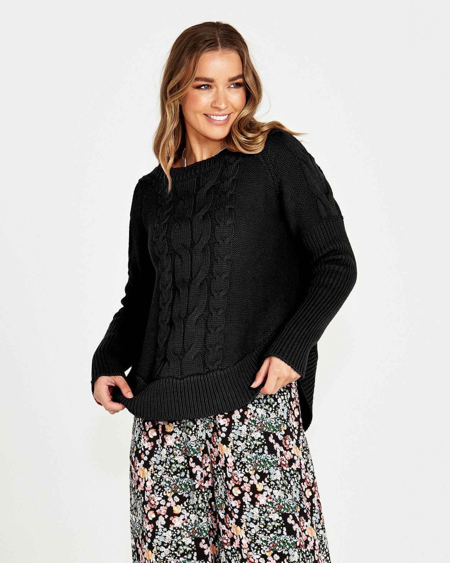 Clothing Sass Clothing | Jacinta Cable Knit Jumper Black