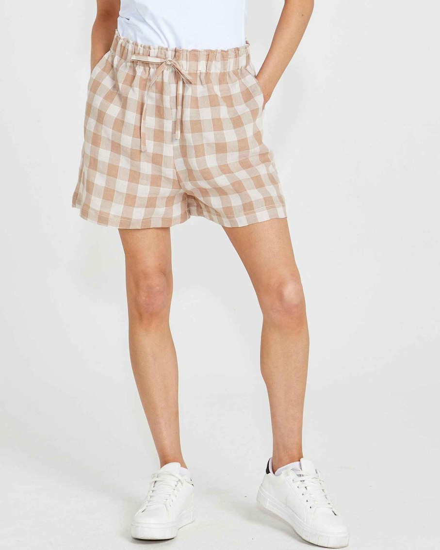 Clothing Sass Clothing | Stevie Drawcord Short Mocha Check