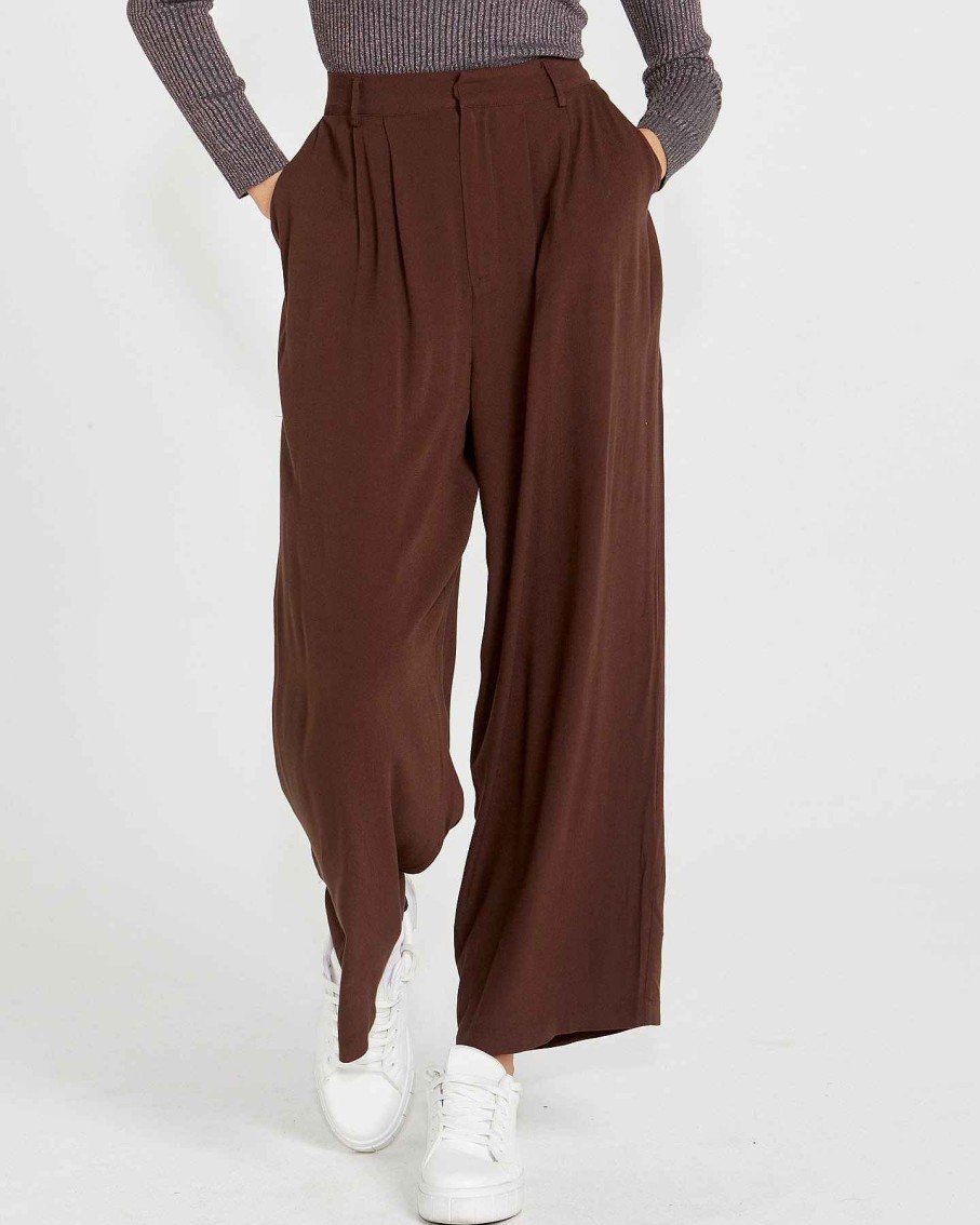 Clothing Sass Clothing | Yasmin Wide Leg Pant Chocolate