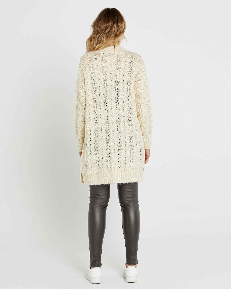 Clothing Sass Clothing | Erin Cable Knit Cardi Cream