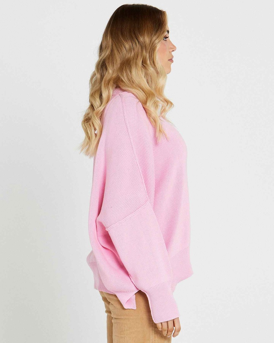 Clothing Sass Clothing | Marie Oversized Knit Top Pink