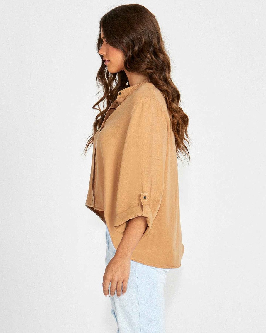 Clothing Sass Clothing | Willow Boxy Shirt Tan