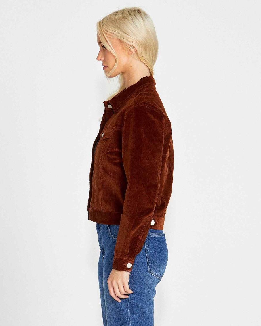 Clothing Sass Clothing | Lilah Cord Jacket Amber Brown