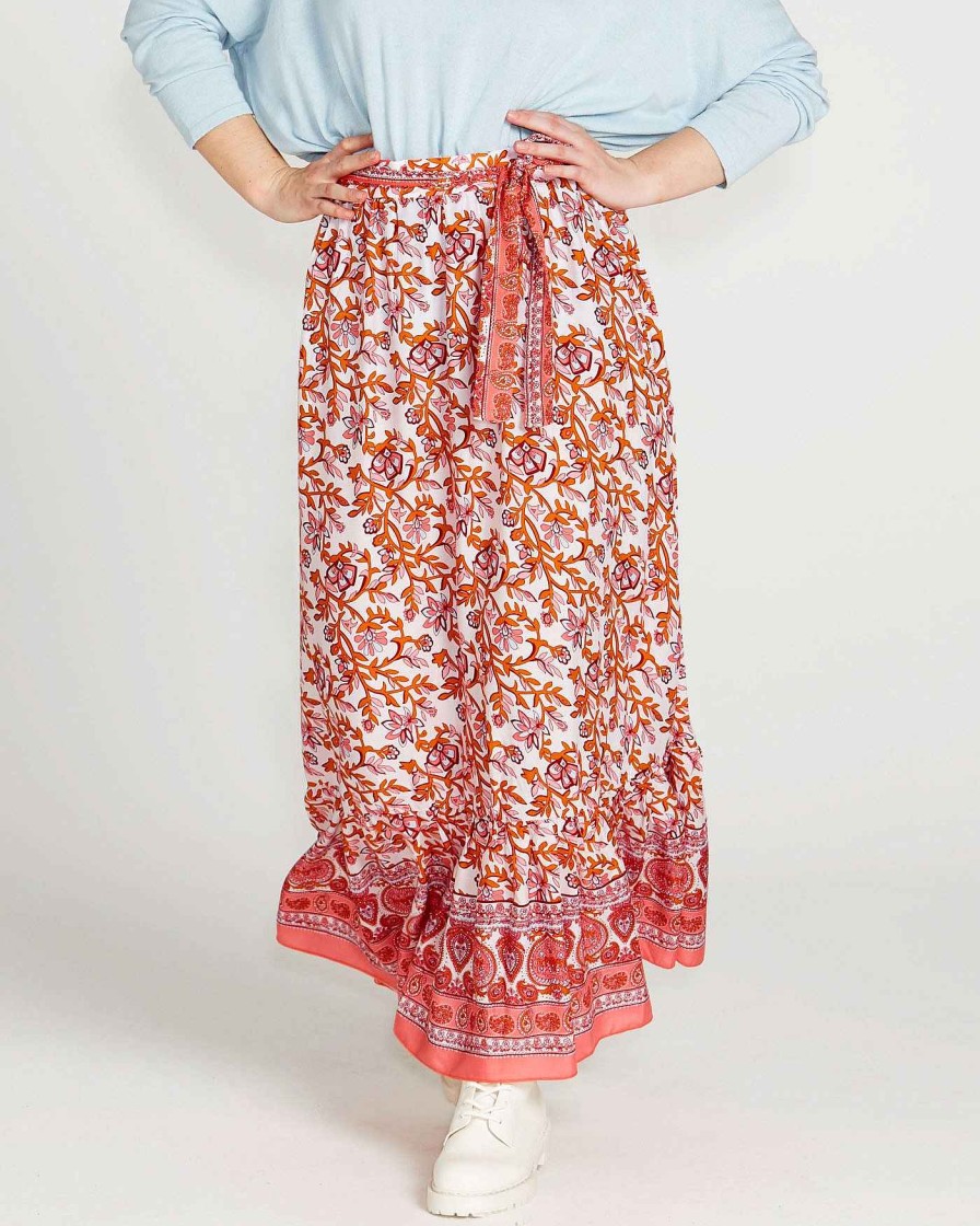 Clothing Sass Clothing | Ashley Midi Skirt Pink Blossom