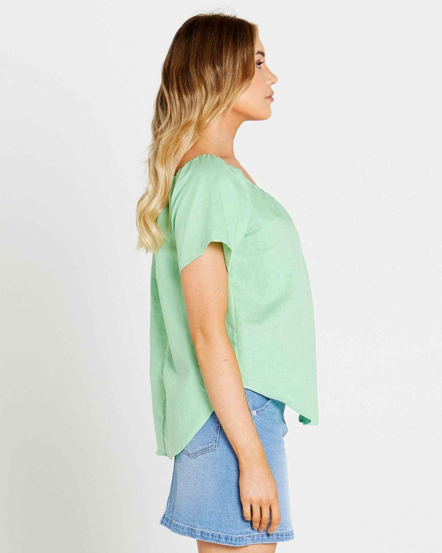 Clothing Sass Clothing | Cassie Off Shoulder Top Mint