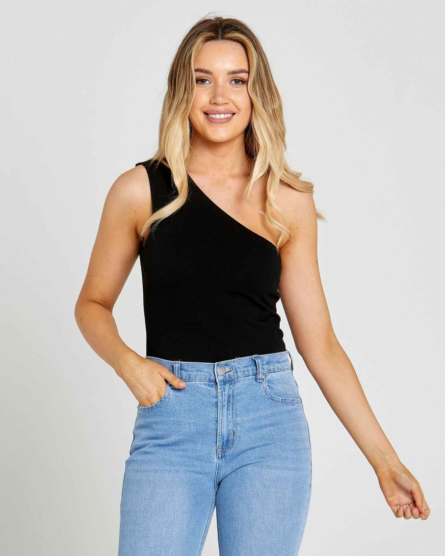 Clothing Sass Clothing | Bec One Shoulder Top Black