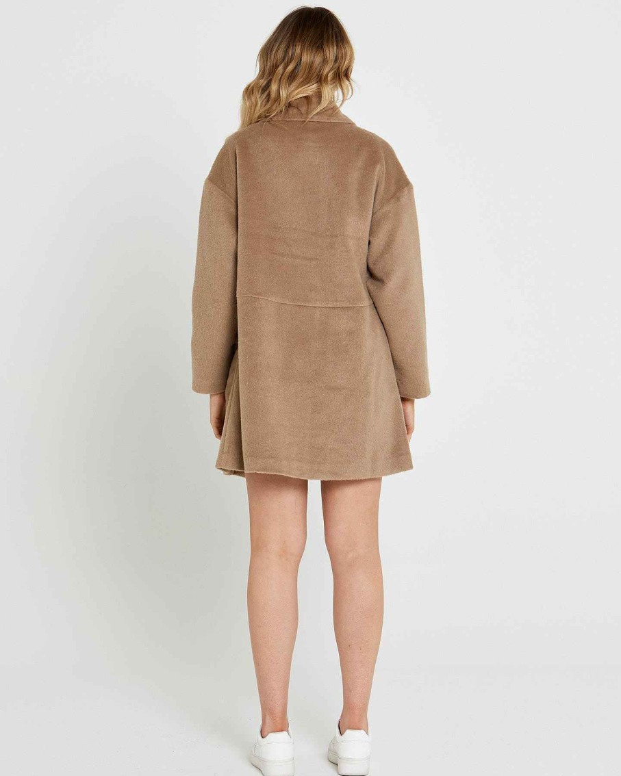 Clothing Sass Clothing | Arden Double Breasted Coat Tan