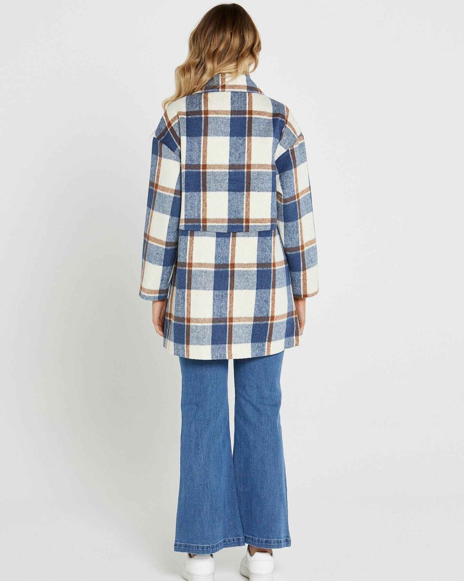 Clothing Sass Clothing | Gracie Check Coat Blue Check