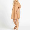 Clothing Sass Clothing | Aria Tie Back Flutter Sleeve Cotton/Linen Mini Dress Tan