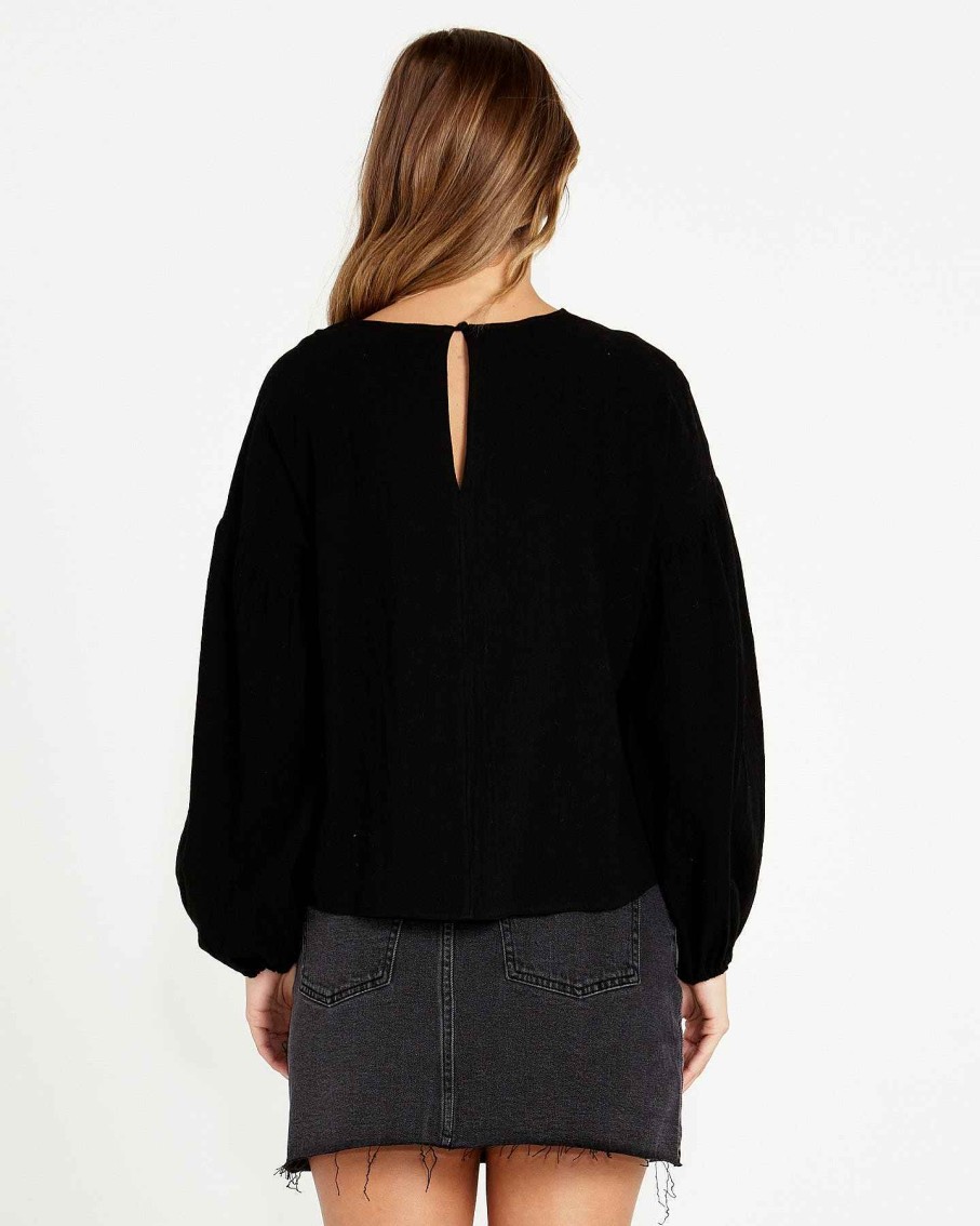 Clothing Sass Clothing | Sonya Puff Sleeve Top Black